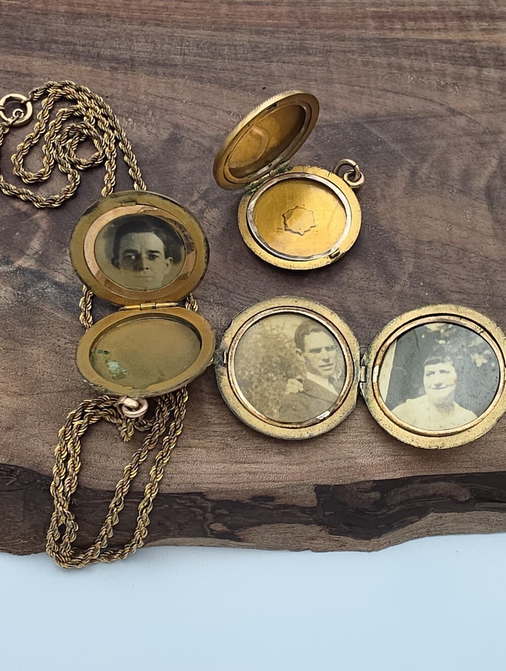 Vintage / Antique Embossed & Monogrammed Photo Locket Pendants Necklace Lot Gold